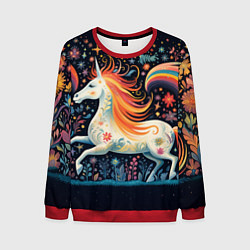 Свитшот мужской Радужная лошадка в стиле фолк-арт, цвет: 3D-красный