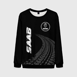 Мужской свитшот Saab speed на темном фоне со следами шин: надпись,