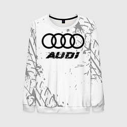 Свитшот мужской Audi speed на светлом фоне со следами шин, цвет: 3D-белый