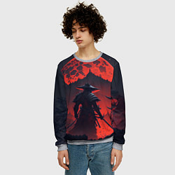 Свитшот мужской Samurai and red moon - нейросеть, цвет: 3D-меланж — фото 2