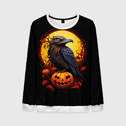 Свитшот мужской Halloween - ворон и тыква, цвет: 3D-белый