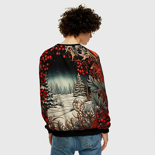 Мужской свитшот Новый год природа / 3D-Черный – фото 4
