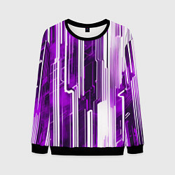 Свитшот мужской Киберпанк полосы белый и фиолетовый, цвет: 3D-черный