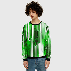 Свитшот мужской Киберпанк полосы белый и зелёный, цвет: 3D-черный — фото 2