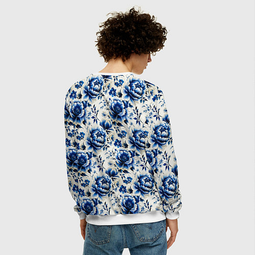 Мужской свитшот Гжель узор паттерн / 3D-Белый – фото 4