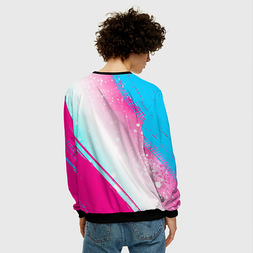 Мужской свитшот Bring Me the Horizon neon gradient style вертикаль / 3D-Черный – фото 4