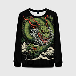 Свитшот мужской Символ года зеленый дракон, цвет: 3D-черный