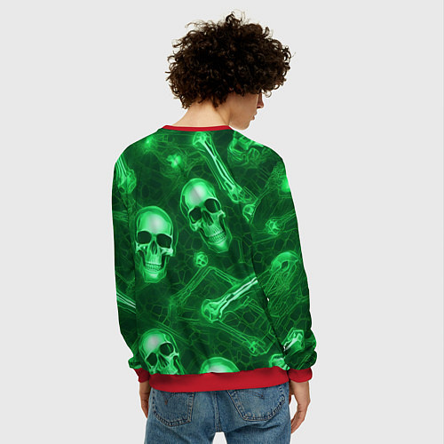 Мужской свитшот Зелёные черепа и кости / 3D-Красный – фото 4