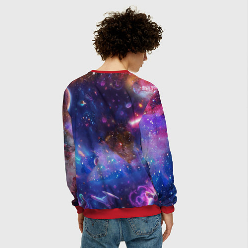 Мужской свитшот Барт Симпсон с лазерным пистолетом в космосе / 3D-Красный – фото 4