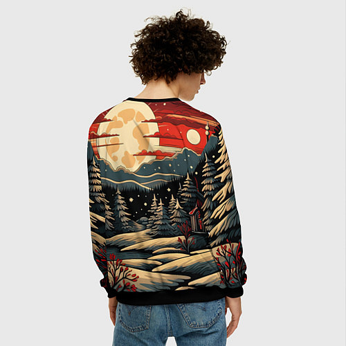 Мужской свитшот Зимнее настроение новогодний рисунок / 3D-Черный – фото 4