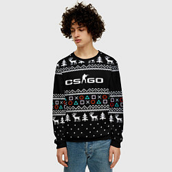 Свитшот мужской CS GO новогодний свитер с оленями, цвет: 3D-черный — фото 2