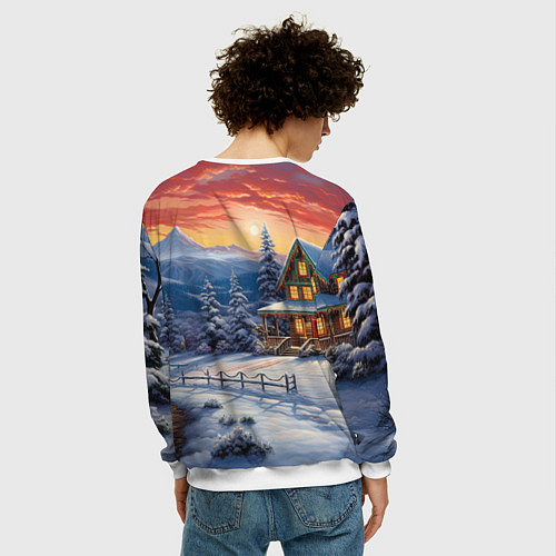 Мужской свитшот Зимний праздник в сказочном городке / 3D-Белый – фото 4