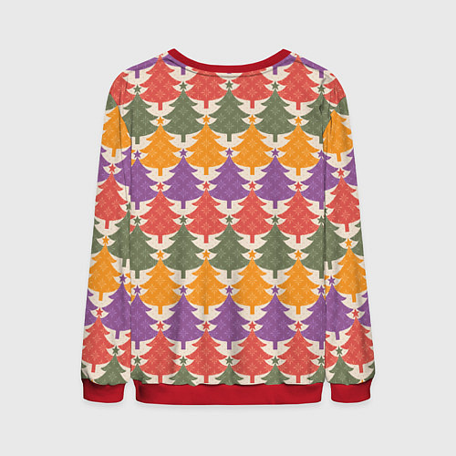 Мужской свитшот Новогодние разноцветные ёлочки / 3D-Красный – фото 2