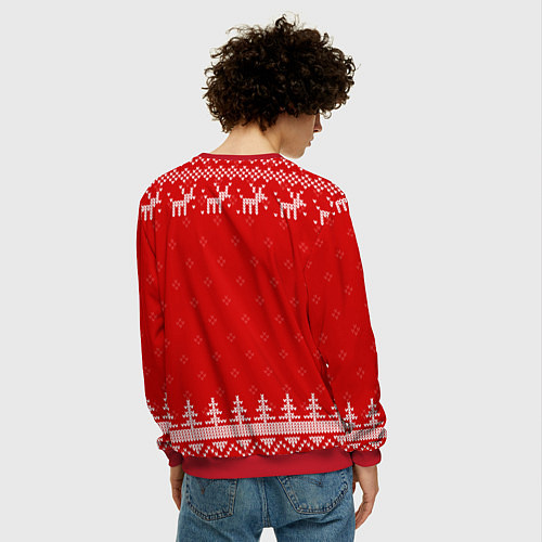 Мужской свитшот Новогодний Никита: свитер с оленями / 3D-Красный – фото 4