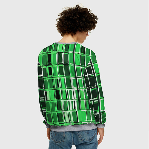 Мужской свитшот Зелёные прямоугольники / 3D-Меланж – фото 4