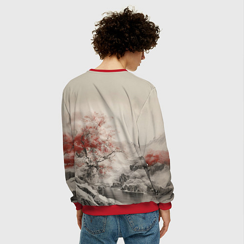Мужской свитшот Красное дерево у реки / 3D-Красный – фото 4