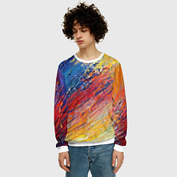 Свитшот мужской Смешение масляных красок синий жёлтый красный живо, цвет: 3D-белый — фото 2