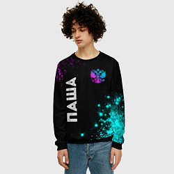 Свитшот мужской Паша и неоновый герб России вертикально, цвет: 3D-черный — фото 2