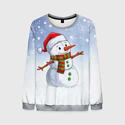 Свитшот мужской Весёлый снеговик в колпаке, цвет: 3D-меланж
