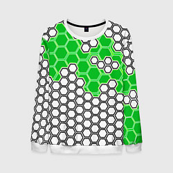 Свитшот мужской Зелёная энерго-броня из шестиугольников, цвет: 3D-белый