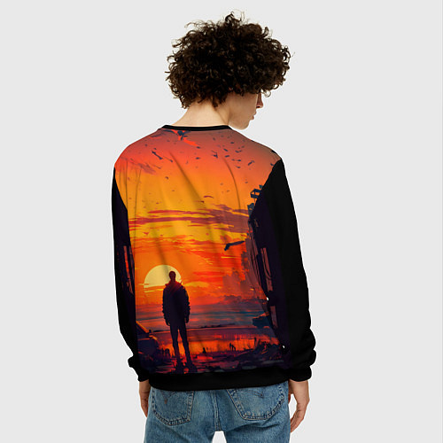 Мужской свитшот Закат в пустынном городе / 3D-Черный – фото 4