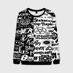 Свитшот мужской Логотипы лучших групп черно белый, цвет: 3D-черный