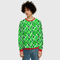 Свитшот мужской Зелёные треугольники и белые полосы, цвет: 3D-красный — фото 2