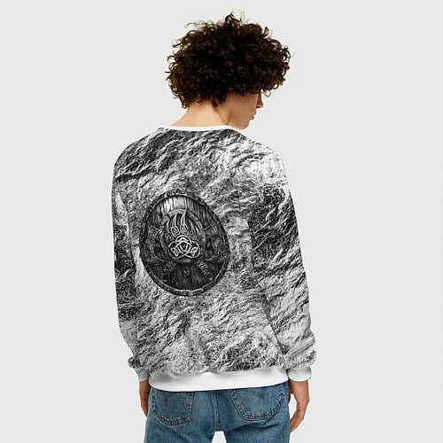 Мужской свитшот Воин с топором и медведь / 3D-Белый – фото 4