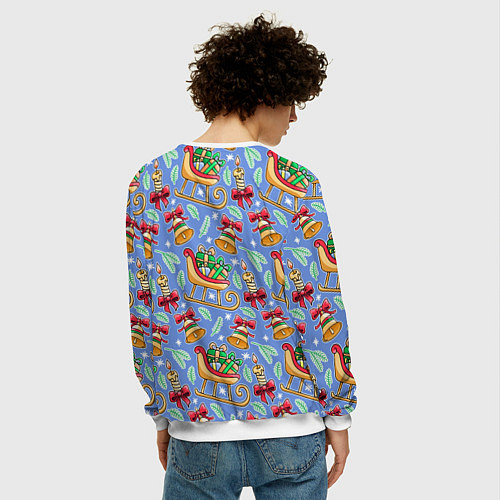 Мужской свитшот Новогодний праздничный узор / 3D-Белый – фото 4