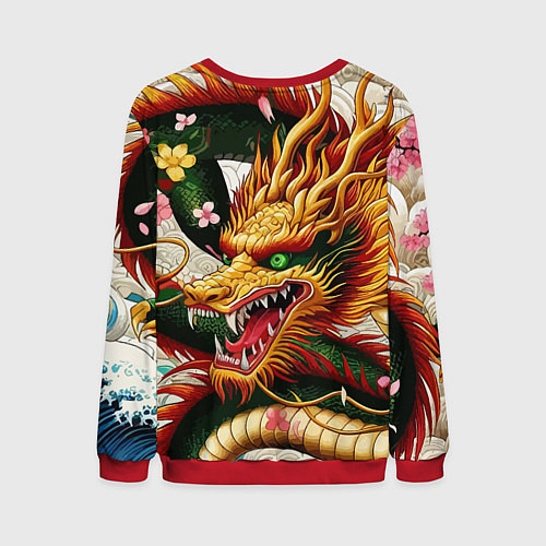Мужской свитшот Морда японского дракона - ирезуми / 3D-Красный – фото 2