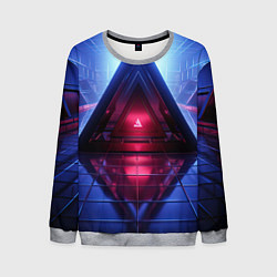 Свитшот мужской Фиолетовое свечение за треугольной абстракцией, цвет: 3D-меланж