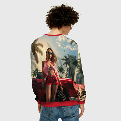 Мужской свитшот Девушка GTA 6 / 3D-Красный – фото 4