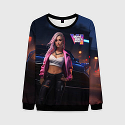 Свитшот мужской GTA 6 девушка у машины, цвет: 3D-черный
