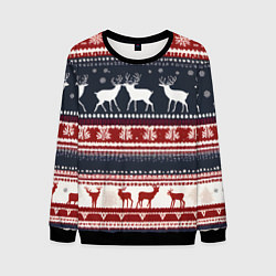 Свитшот мужской Олени белые и красные свитер новогодний, цвет: 3D-черный