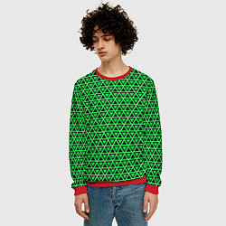 Свитшот мужской Зелёные и чёрные треугольники, цвет: 3D-красный — фото 2