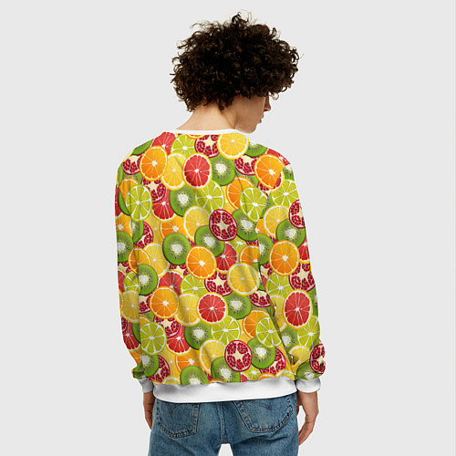 Мужской свитшот Фон с экзотическими фруктами / 3D-Белый – фото 4