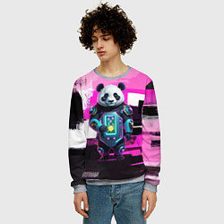 Свитшот мужской Funny panda - cyberpunk, цвет: 3D-меланж — фото 2