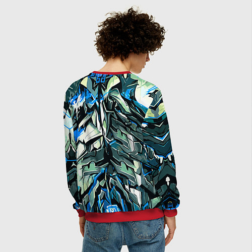 Мужской свитшот Синий камень на чёрном фоне / 3D-Красный – фото 4