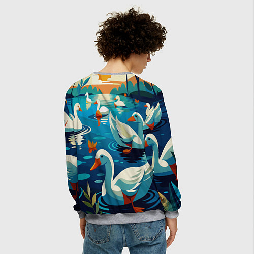 Мужской свитшот Гуси лебеди вода / 3D-Меланж – фото 4