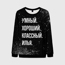Свитшот мужской Умный, хороший, классный: Илья, цвет: 3D-черный
