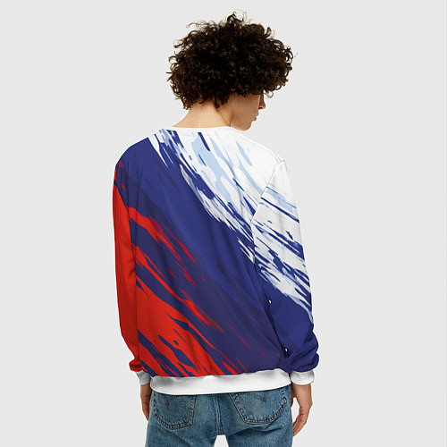 Мужской свитшот Россия Sport брызги красок триколор / 3D-Белый – фото 4