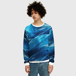 Свитшот мужской Синие абстрактные волны, цвет: 3D-белый — фото 2