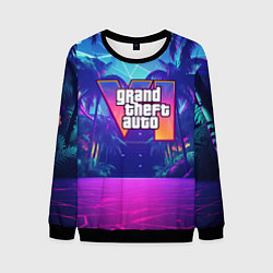 Свитшот мужской Gta 6 логотип в стиле ночного vice city, цвет: 3D-черный