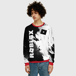 Свитшот мужской Роблокс - черно-белая абстракция, цвет: 3D-красный — фото 2