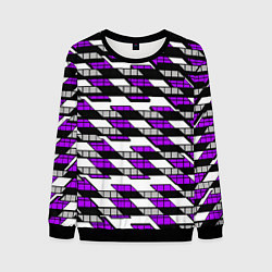 Свитшот мужской Фиолетовые треугольники и квадраты на белом фоне, цвет: 3D-черный