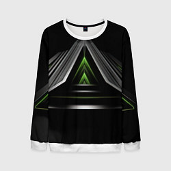 Свитшот мужской Black green abstract nvidia style, цвет: 3D-белый