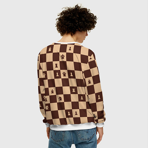 Мужской свитшот Коричневая шахматная доска / 3D-Белый – фото 4