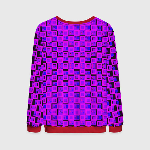 Мужской свитшот Фиолетовые квадраты на чёрном фоне / 3D-Красный – фото 2