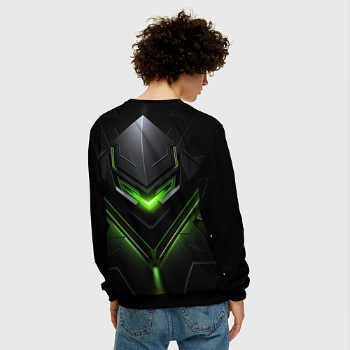 Мужской свитшот Green and black abstract style / 3D-Черный – фото 4