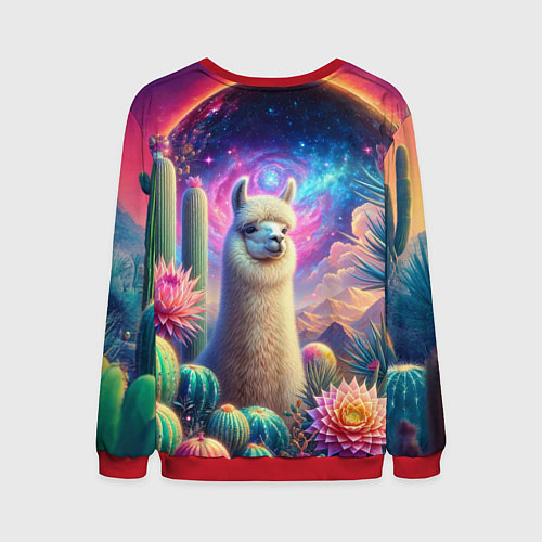 Мужской свитшот Альпака в кактусах и портал / 3D-Красный – фото 2